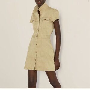 Zara khaki tan button up mini dress XS